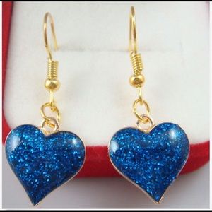 Blue glitter heart shaped earrings